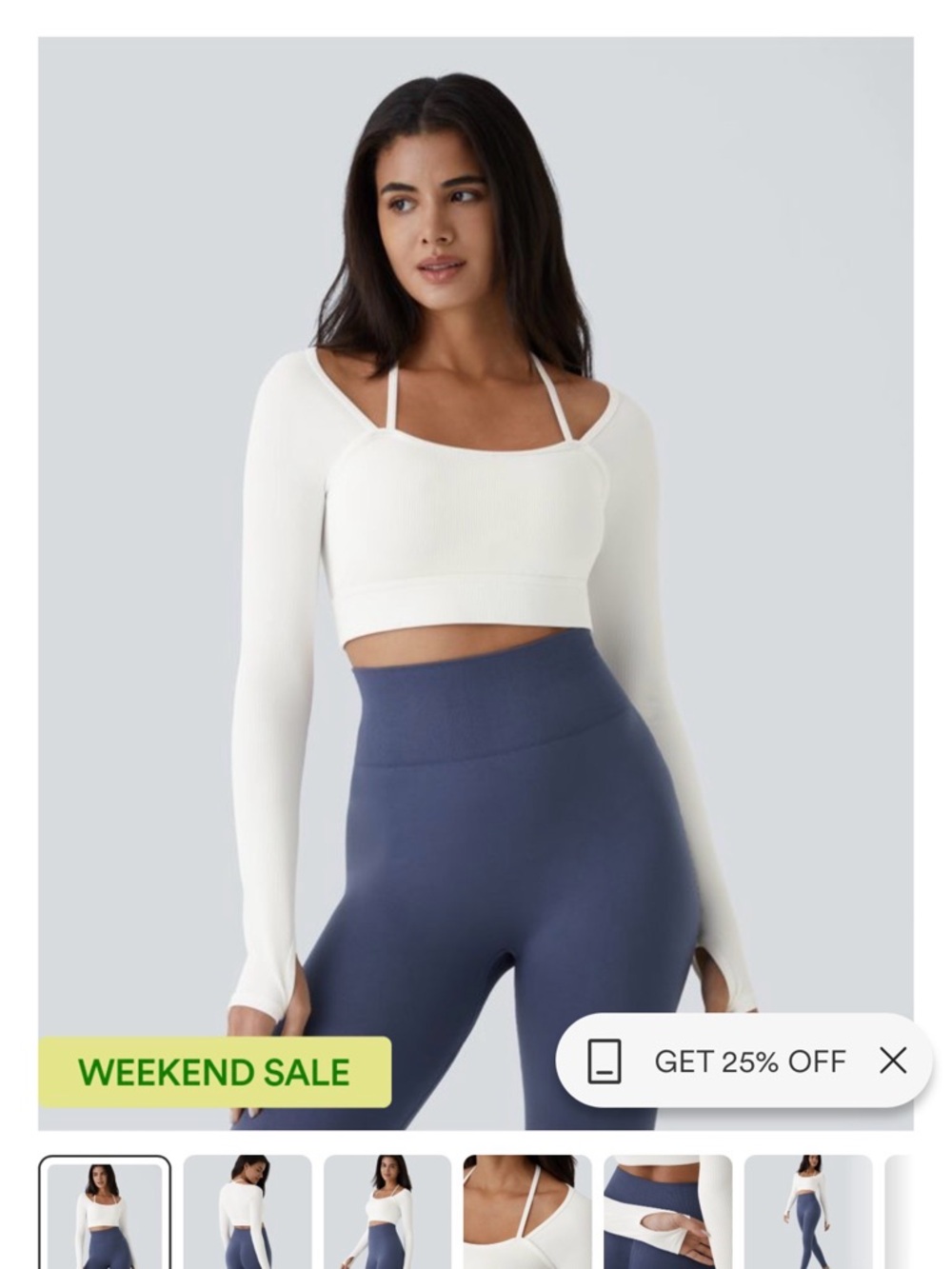 White Long-Sleeve Square-Neck Crop Top for Women